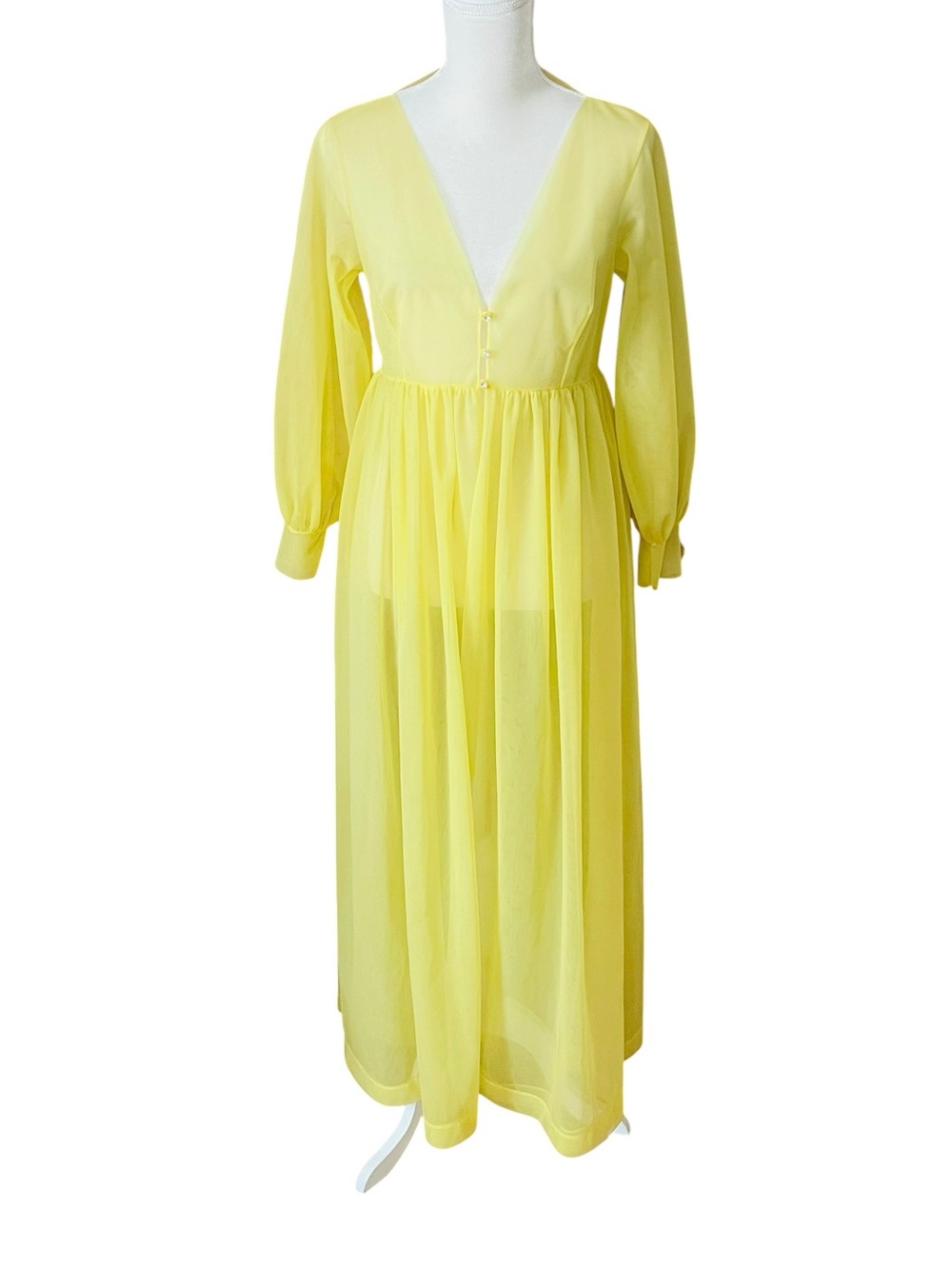 Vintage Godfried Sheer Yellow PEIGNOIR Maxi Robe Gown